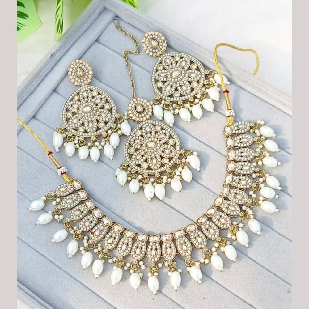 Shree Chamunda Jewellers Gold Plated Crystal Stone And Beads Necklace Set