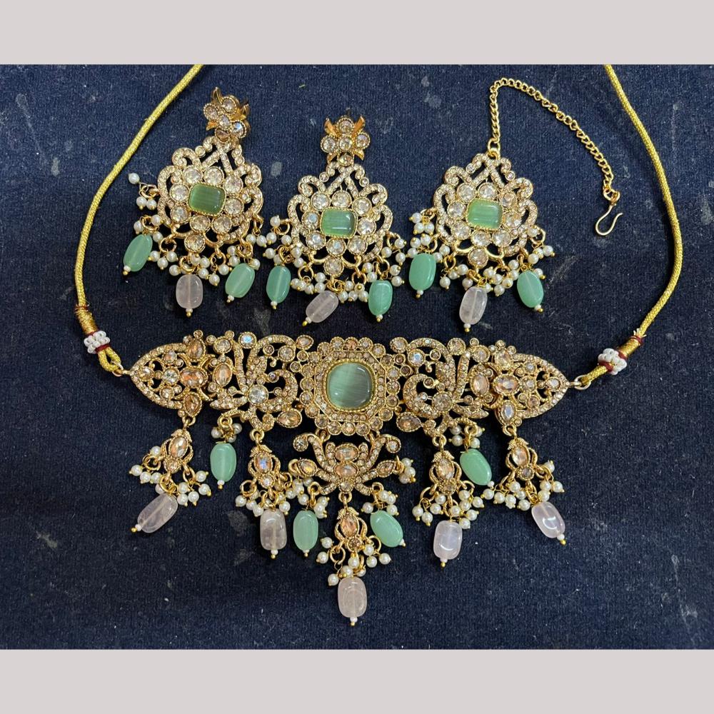 Shree Chamunda Jewellers Gold Plated Crystal Stone And Beads Choker Necklace Set