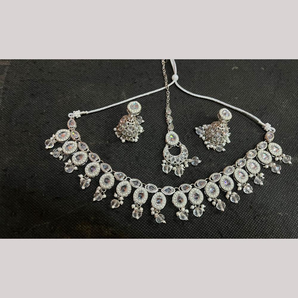 Shree Chamunda Jewellers Silver Plated Crystal Stone And Beads Necklace Set