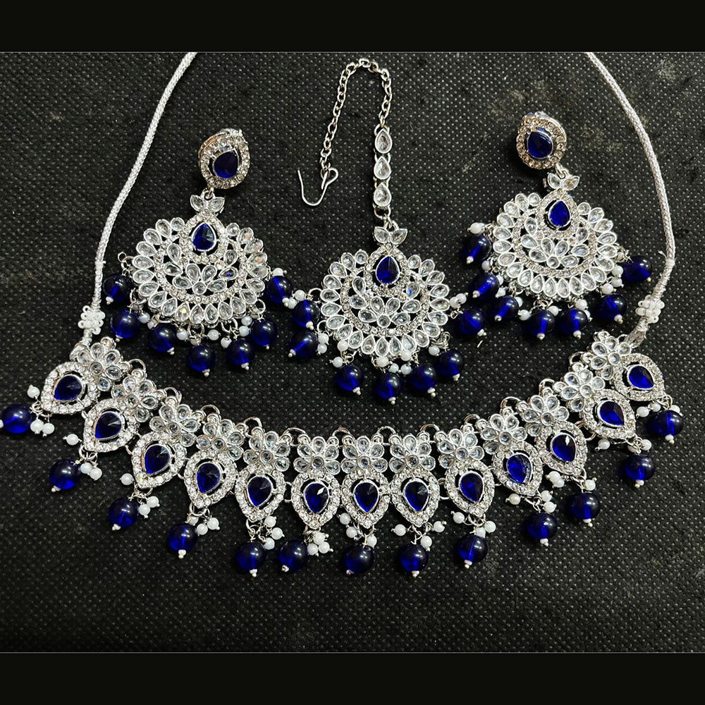 Shree Chamunda Jewellers Silver Plated Crystal Stone And Beads Necklace Set
