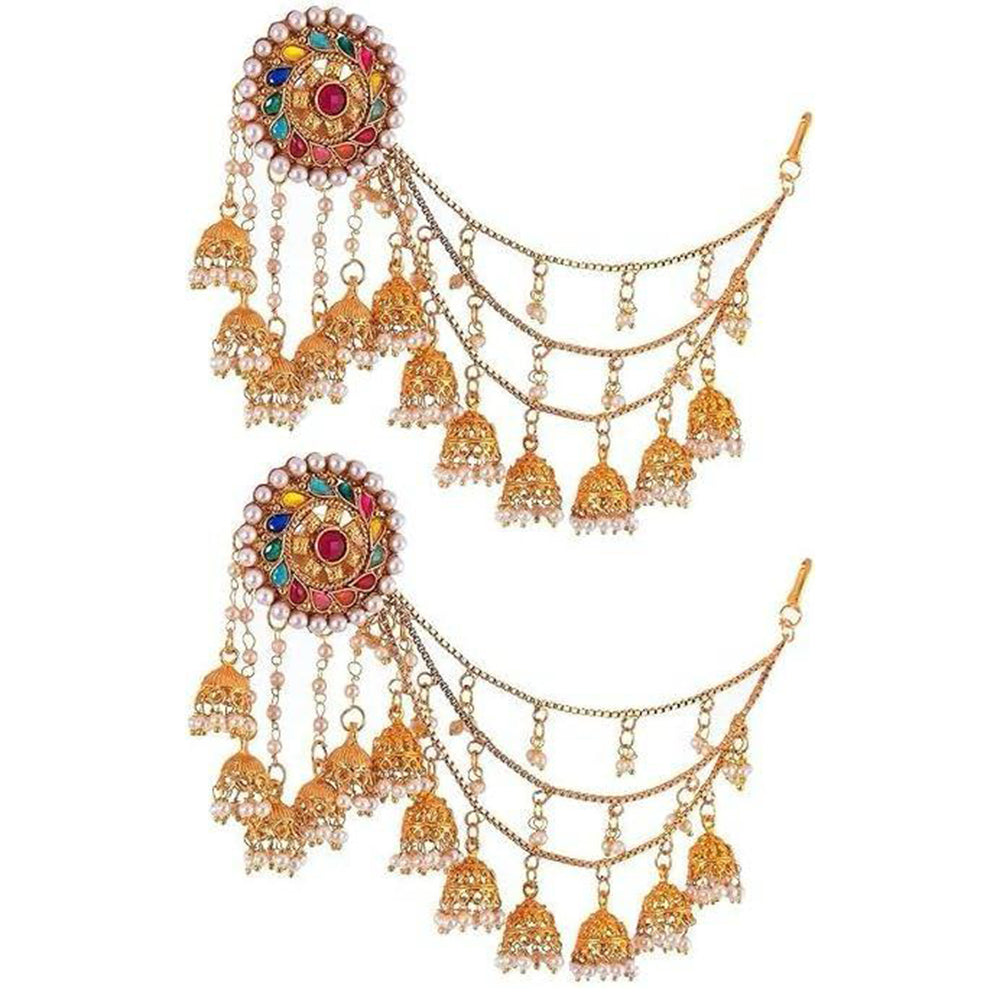 Shree Chamunda Jewellers Gold Plated Crystal Stone And Beads Kanchain Jhumki Earrings