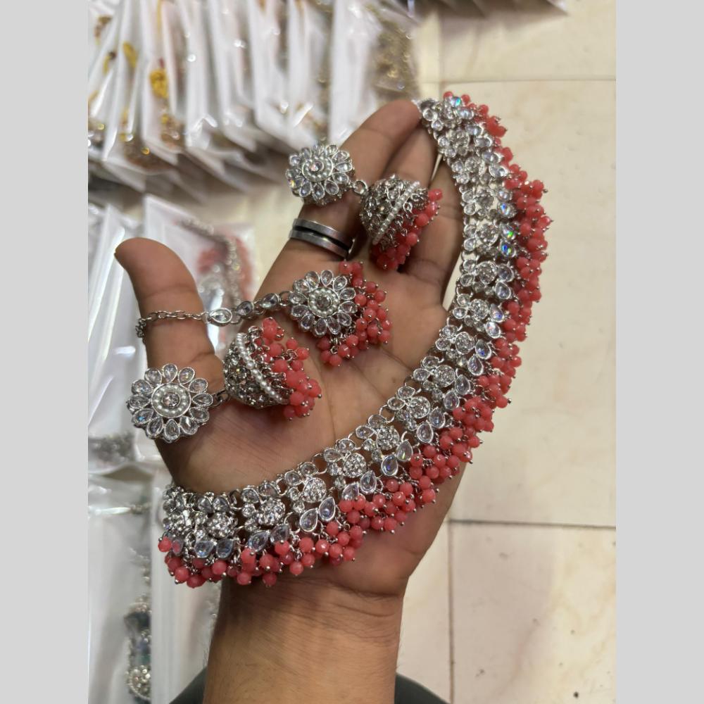 Shree Chamunda Jewellers Gold Plated Crystal Stone And Beads Necklace Set