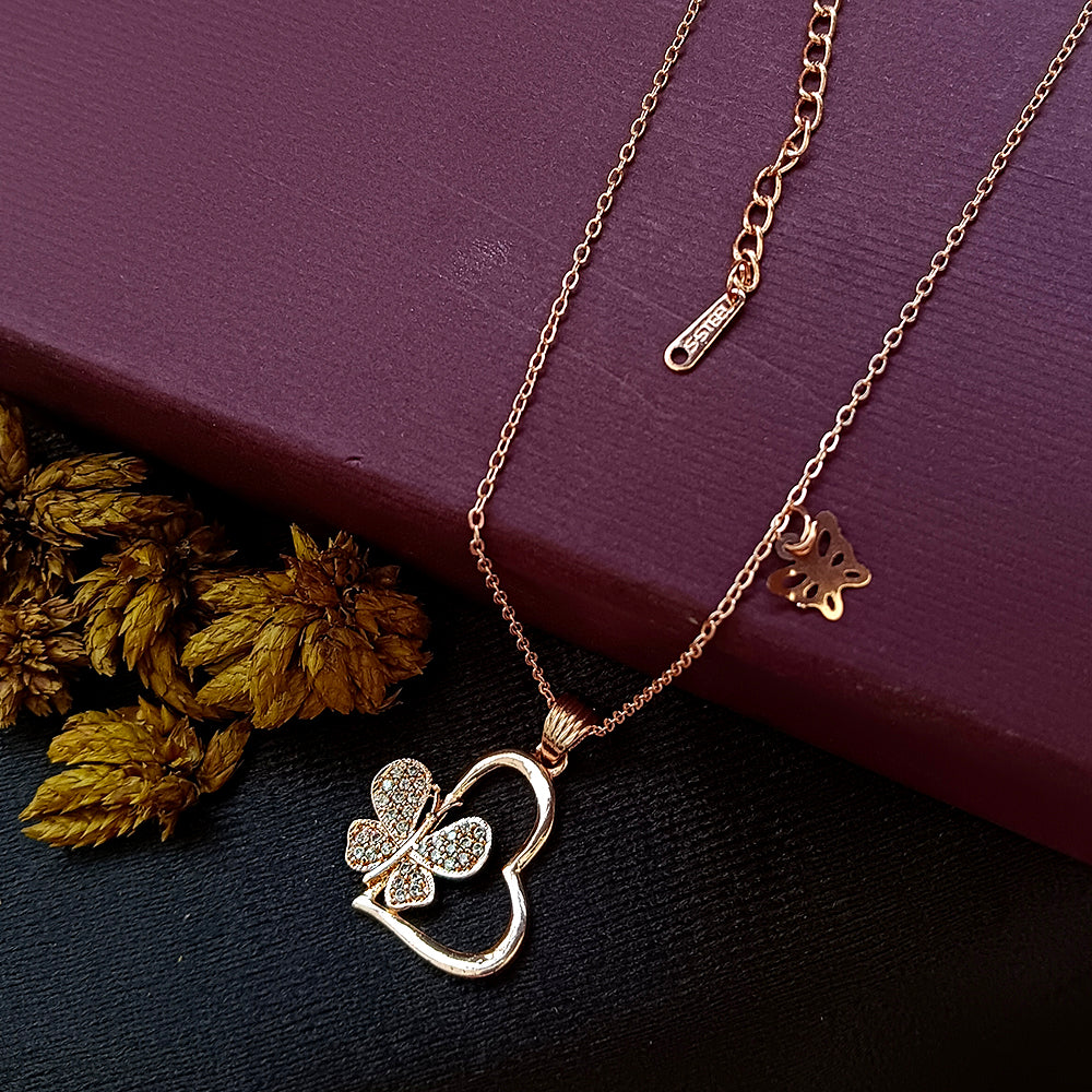 Steel rose plated leaf necklace