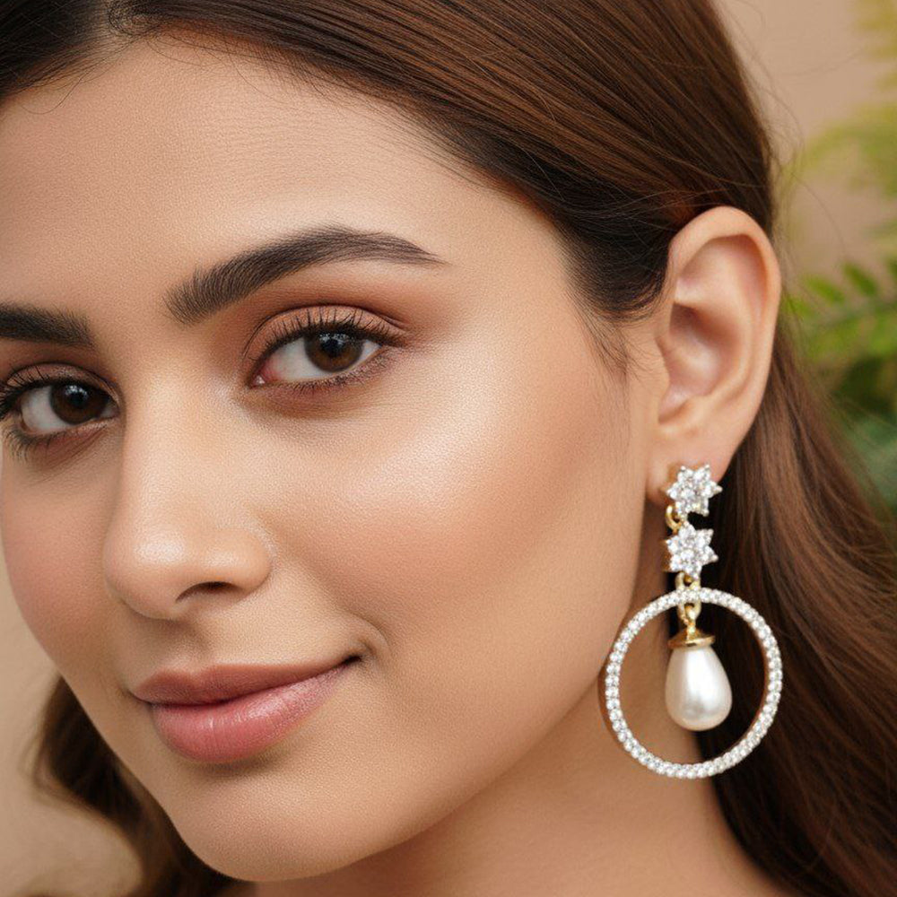 Aamrapali Luxury Austrian Stone And Pearl Designer Dangler Earrings