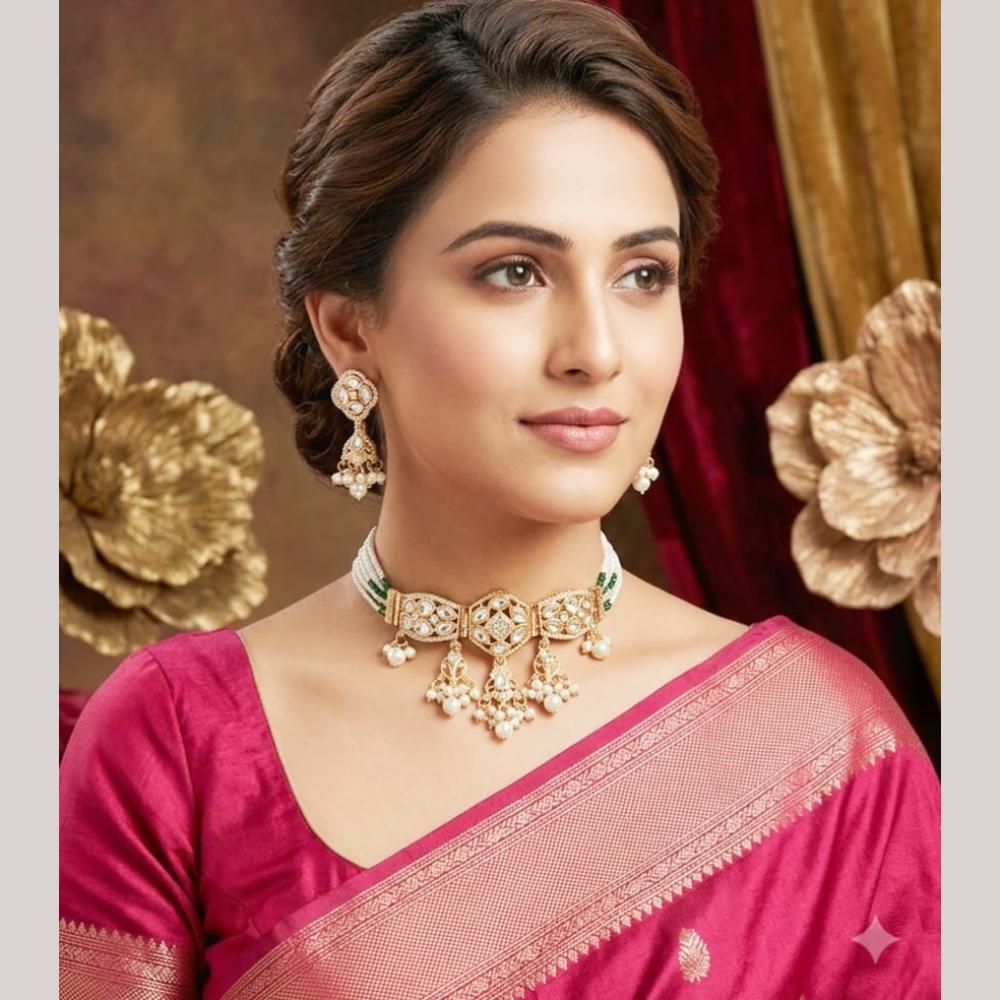 Aamrapali Luxurious Polki Kundan And Pearl Choker Necklace Set