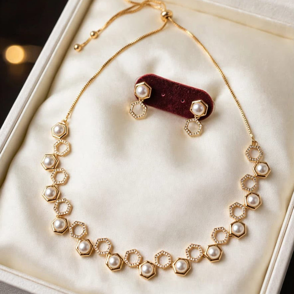 Aamrapali Modern Minimalist Austrian Stone And Pearl Necklace Set