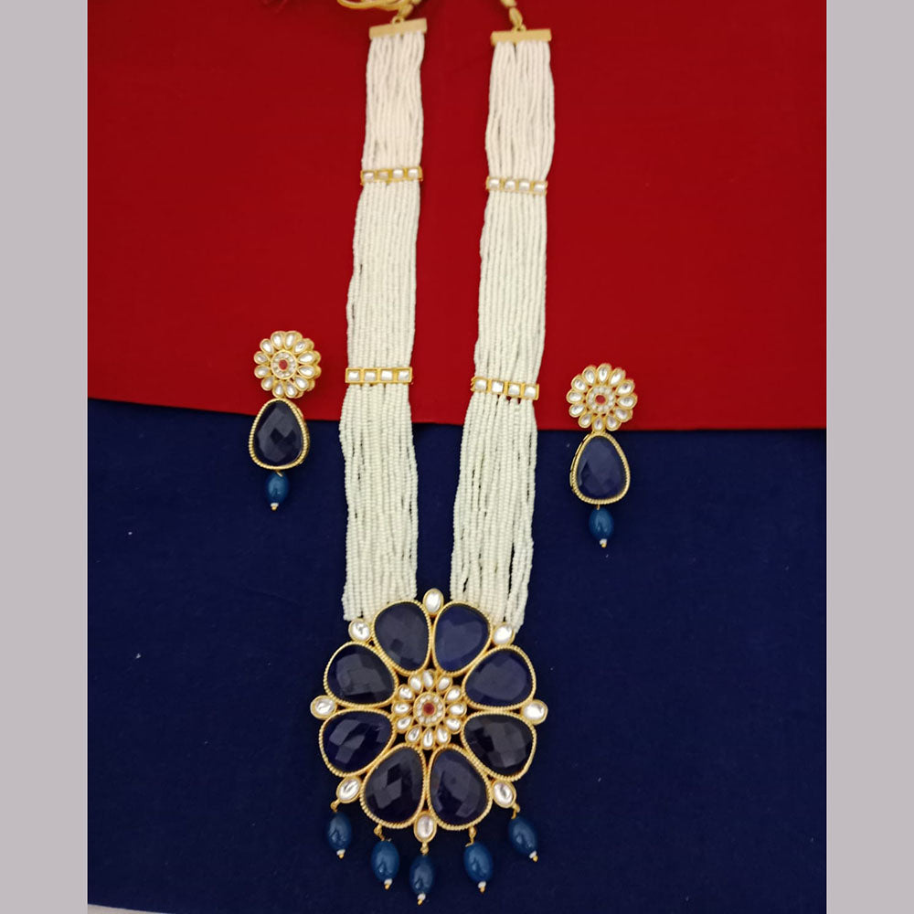 Marudhar Creations Gold Plated Matte Finish Pearl And Kundan Long Necklace Set