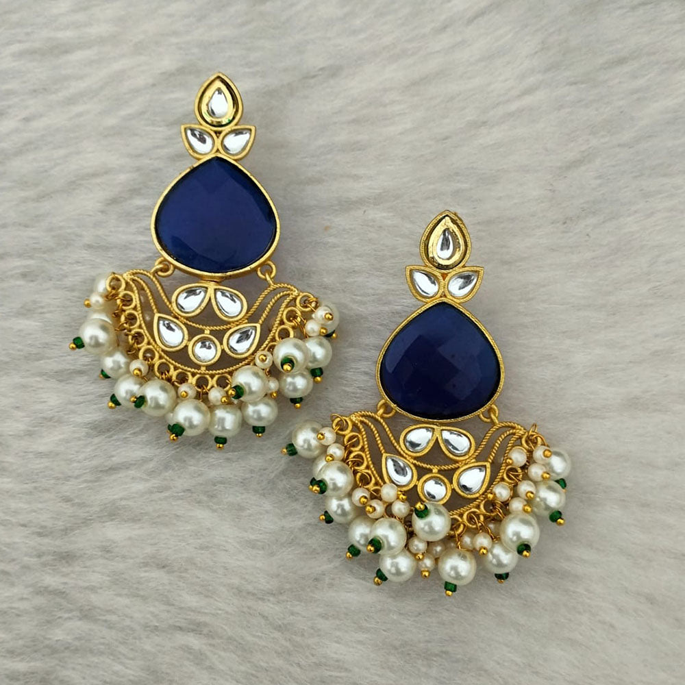 Marudhar Creations Gold Plated Matte Finish Kundan And Pearl Dangler Earrings