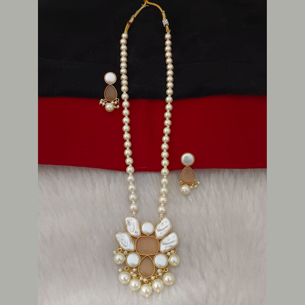 Marudhar Creation Gold Plated Mother Of Pearls Long Necklace Set