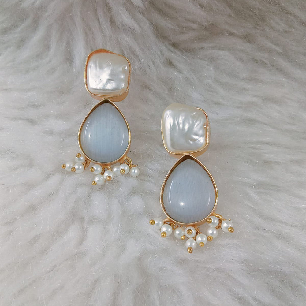 Marudhar Creations Gold Plated Matte Finish Kundan And Pearl Dangler Earrings