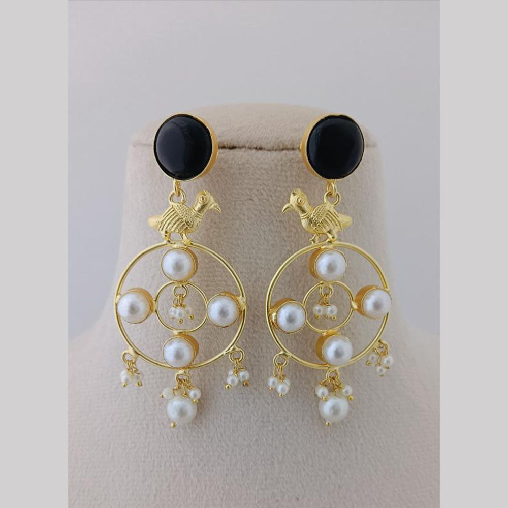 Marudhar Creations Gold Plated Matte Finish Pota Stone And Pearls Dangler Earrings
