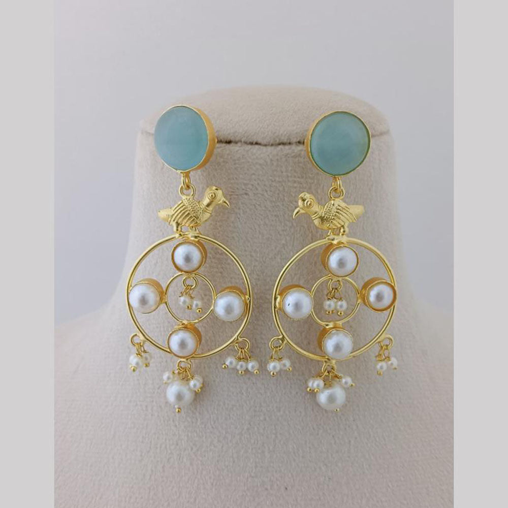 Marudhar Creations Gold Plated Matte Finish Pota Stone And Pearls Dangler Earrings