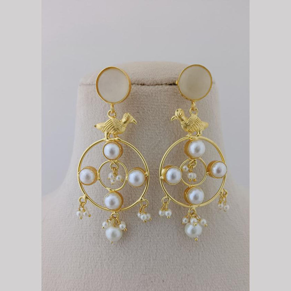 Marudhar Creations Gold Plated Matte Finish Pota Stone And Pearls Dangler Earrings
