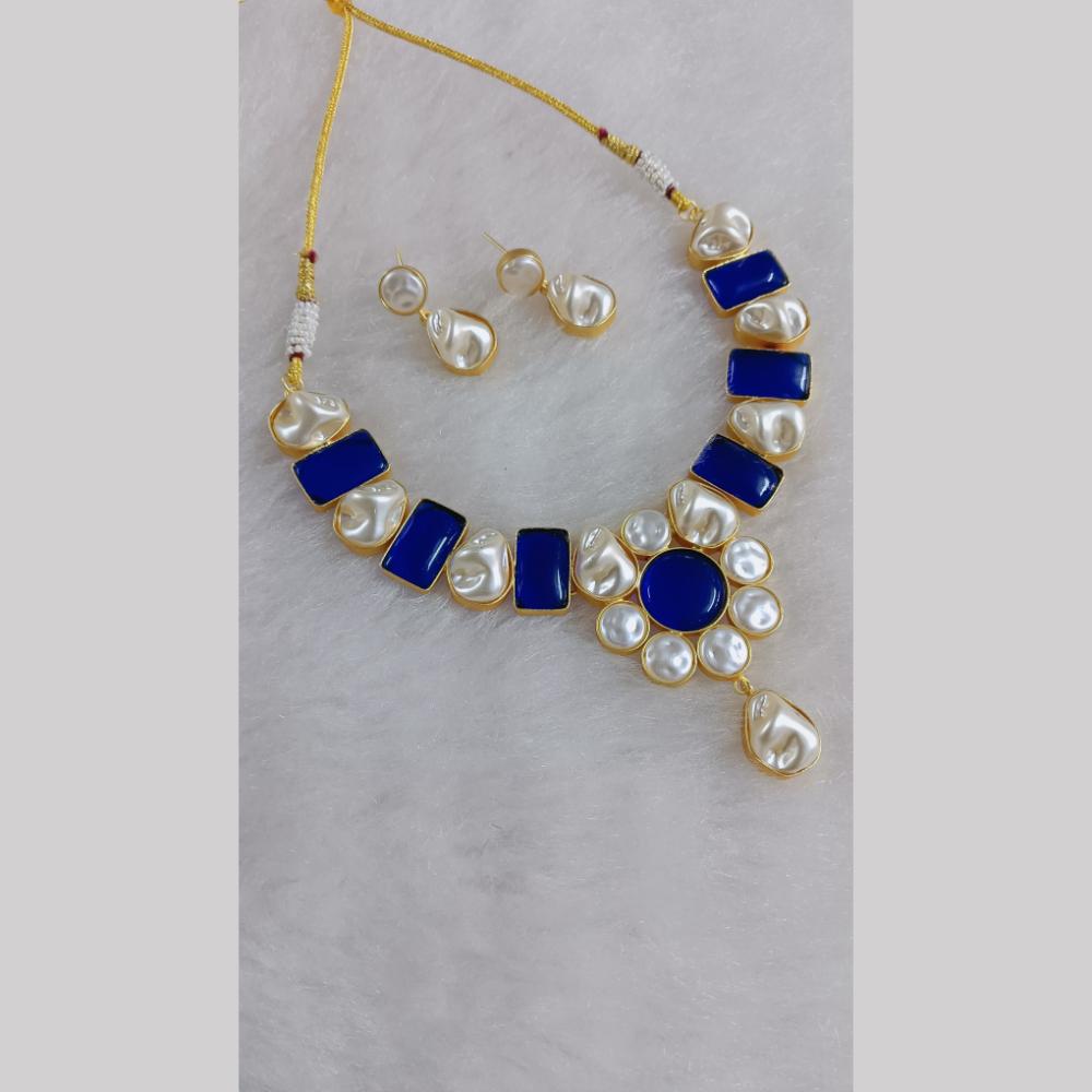 Marudhar Creations Gold Plated Matte Finish Pota Stone And Mother Of Pearls Necklace Set