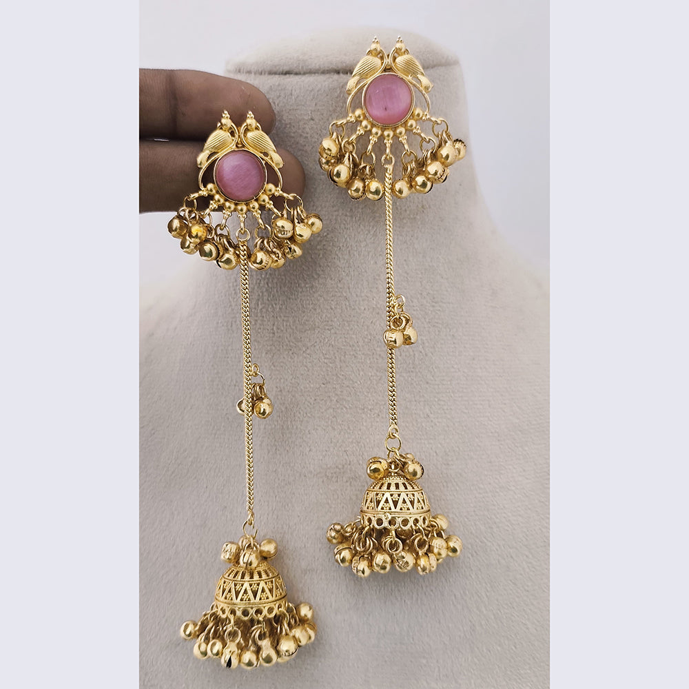 Marudhar Creations Matte Finish Pota Stone And Ghungroo Jhumki Earrings