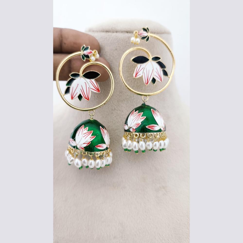 Marudhar Creations Royal Gold Matte Finish Pearl Meenakari Jhumki Earrings