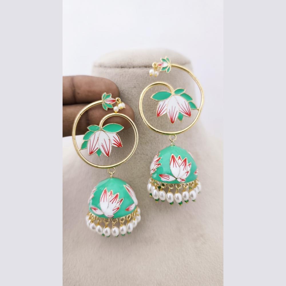 Marudhar Creations Royal Gold Matte Finish Pearl Meenakari Jhumki Earrings