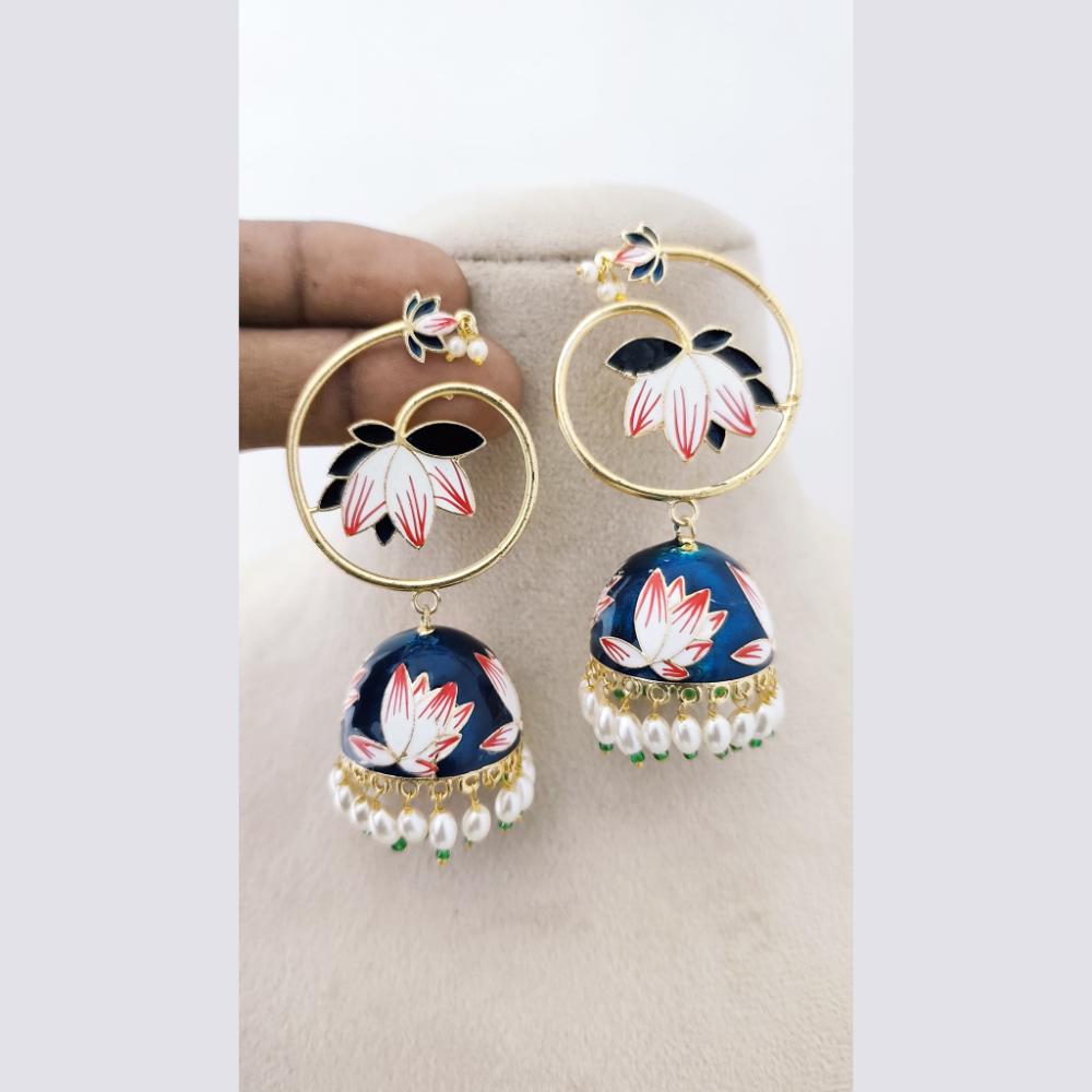 Marudhar Creations Royal Gold Matte Finish Pearl Meenakari Jhumki Earrings