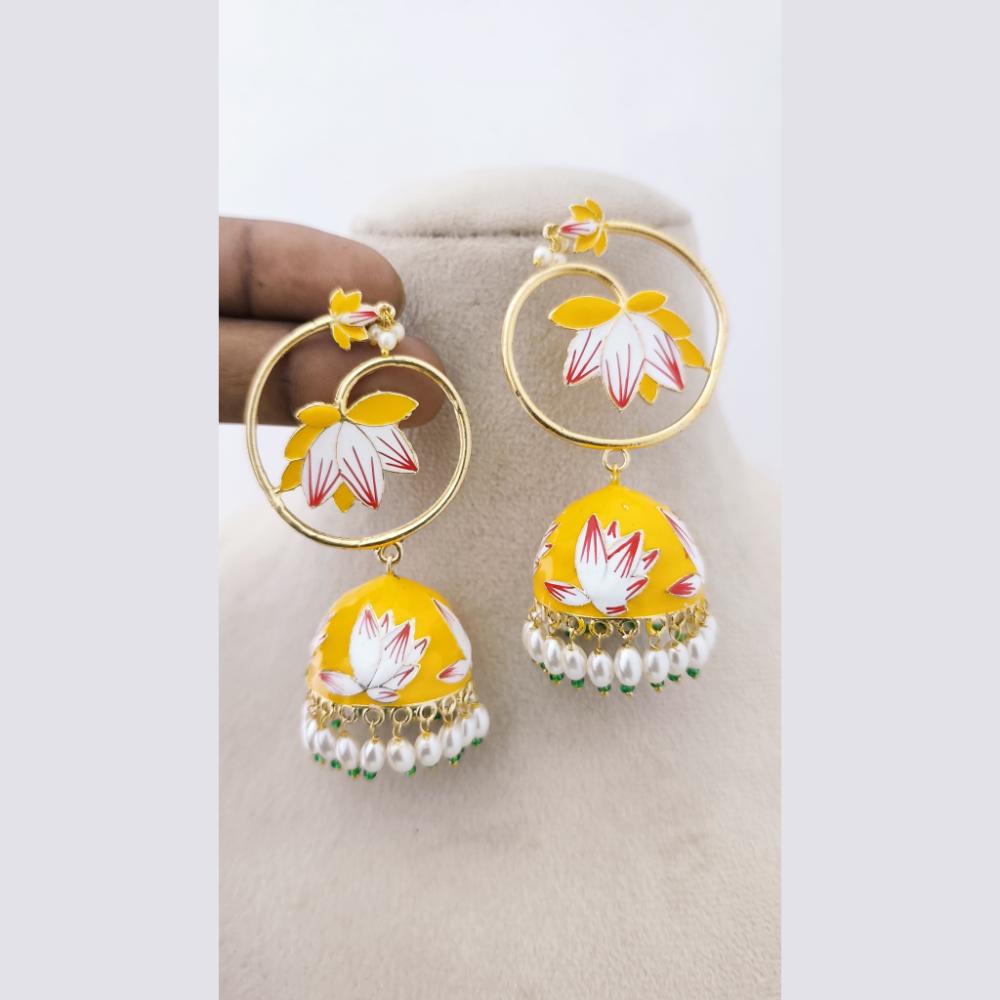 Marudhar Creations Royal Gold Matte Finish Pearl Meenakari Jhumki Earrings
