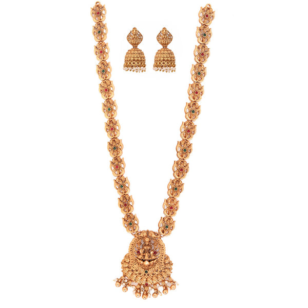 Merwara Gold Plated Pota Stone Temple Long Necklace Set