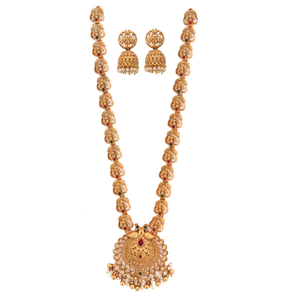 Merwara Gold Plated Pota Stone Long Necklace Set