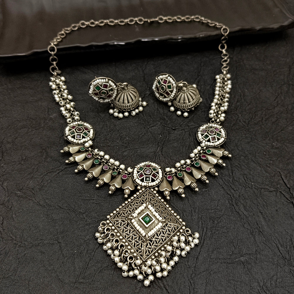 Deep Jewell Oxidised Plated Pearl Necklace Set