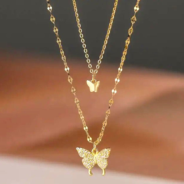 Glam Jewellery Electroplated Rhinestone Studded Butterfly Duo Chain Pendant