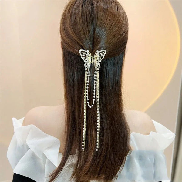 Glam Jewellery Gold Electroplated Rhinestone Studded pearl Chain tassel Hair Accessories