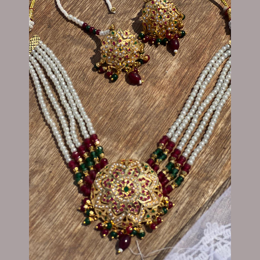 Everlasting Jadau Gold Plated Pearl Jadau Necklace Set