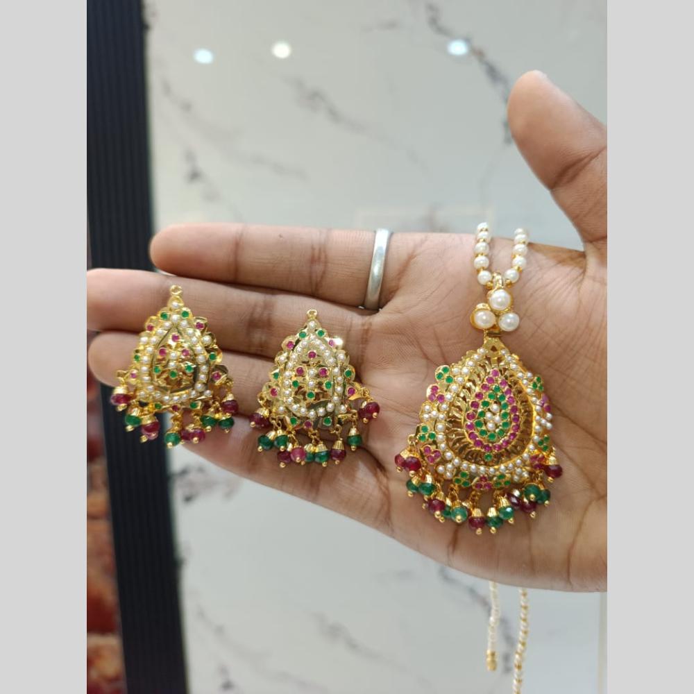 Everlasting Jadau Gold Plated Pearl Jadau Chain Pendent Set