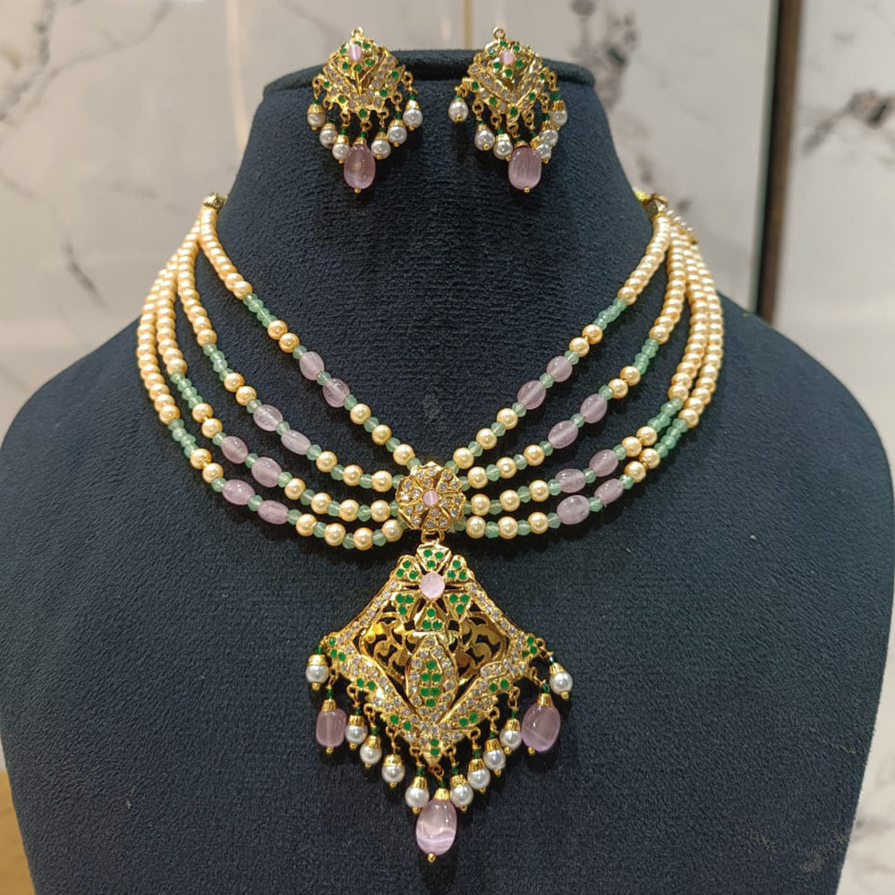 Everlasting Jadau Ethnic Gold-Plated Style with Austrian Stones Pearls And Beads Necklace Set