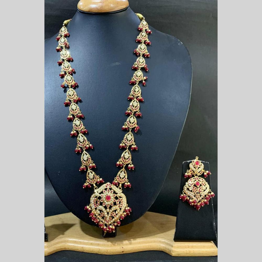 Everlasting Jadau Gold Plated Pota Stone Pearl Long Necklace Set