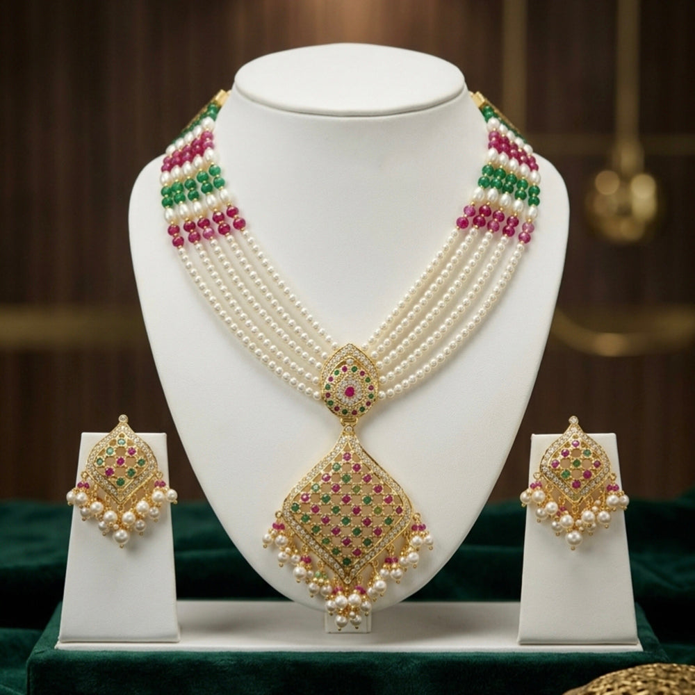 Everlasting Jadau Royal Pota Stone And Pearl Jadau Necklace Set