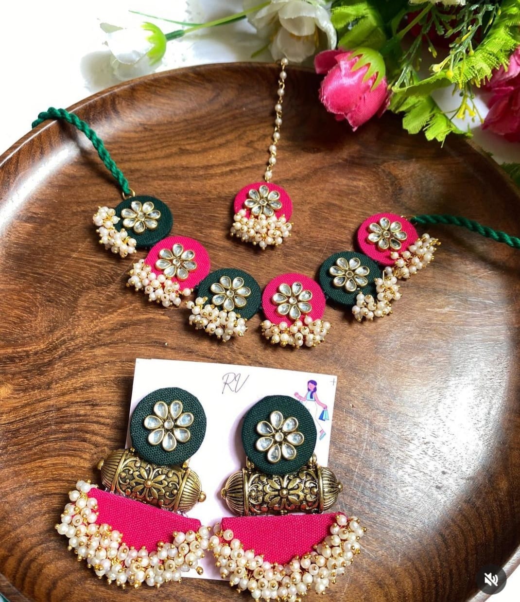 Handmade For Her Handmade Kundan Stone Choker Necklace With Earrings For Women