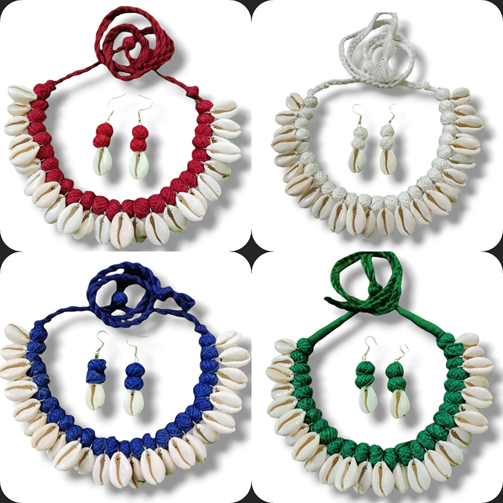 Bajana Lifestyle Handmade Choker And Earrings With Emblisment Of Shell Combo Set