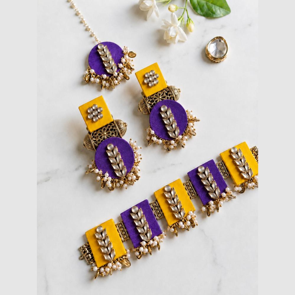 Handmade For Her Handmade Purple Choker Necklace With Earrings And Maangtikka
