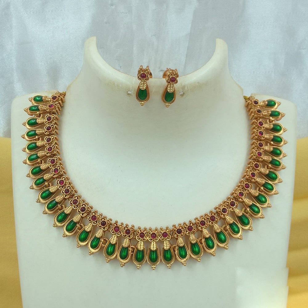 Joyful Jewel Art Matte Gold Plated Pota Stone Necklace Set