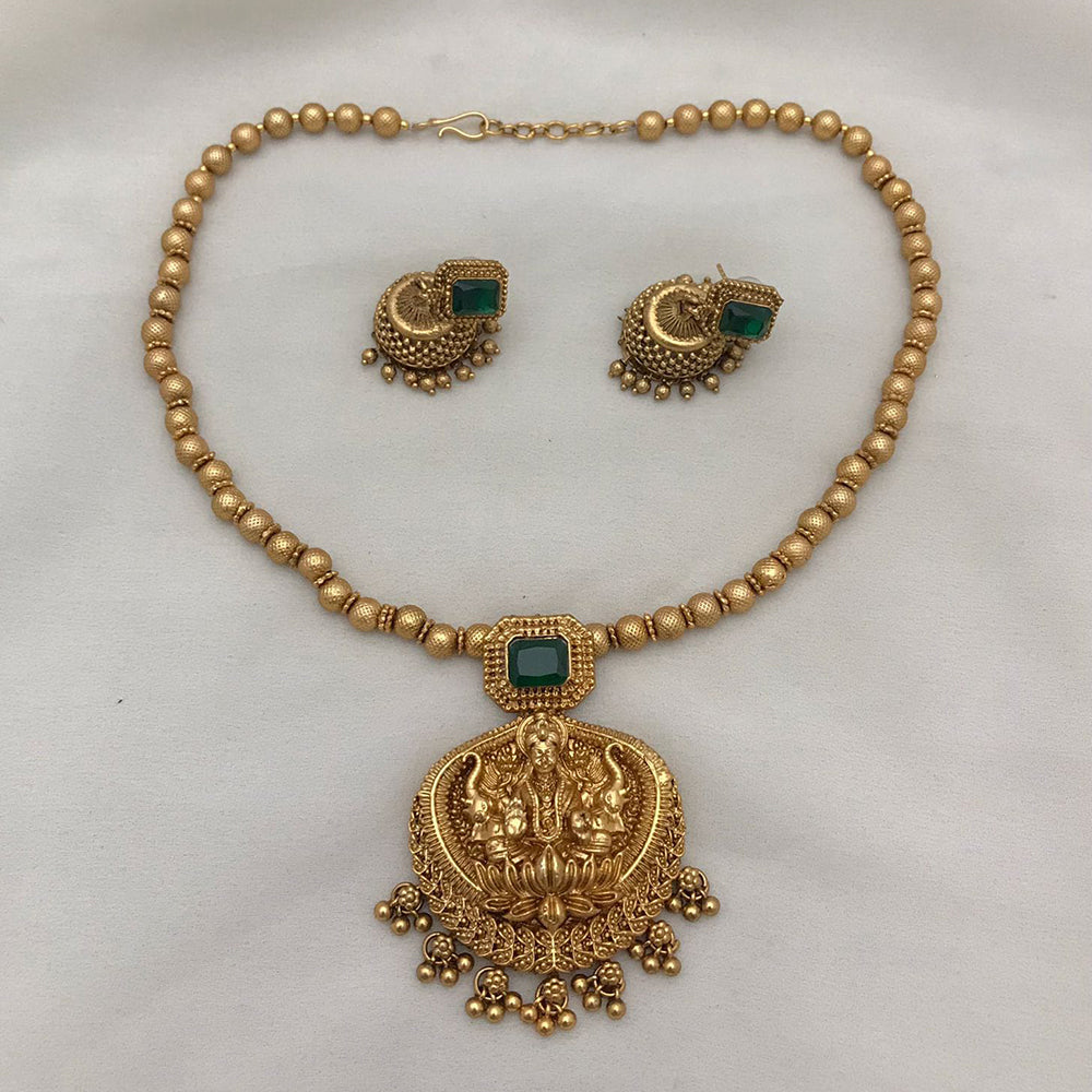 Joyful Jewel Art Matte Gold Plated Pota Stone Temple Necklace Set