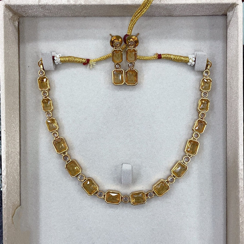 Joyful Jewel Art Matte Gold Plated Crystal Stone Necklace Set
