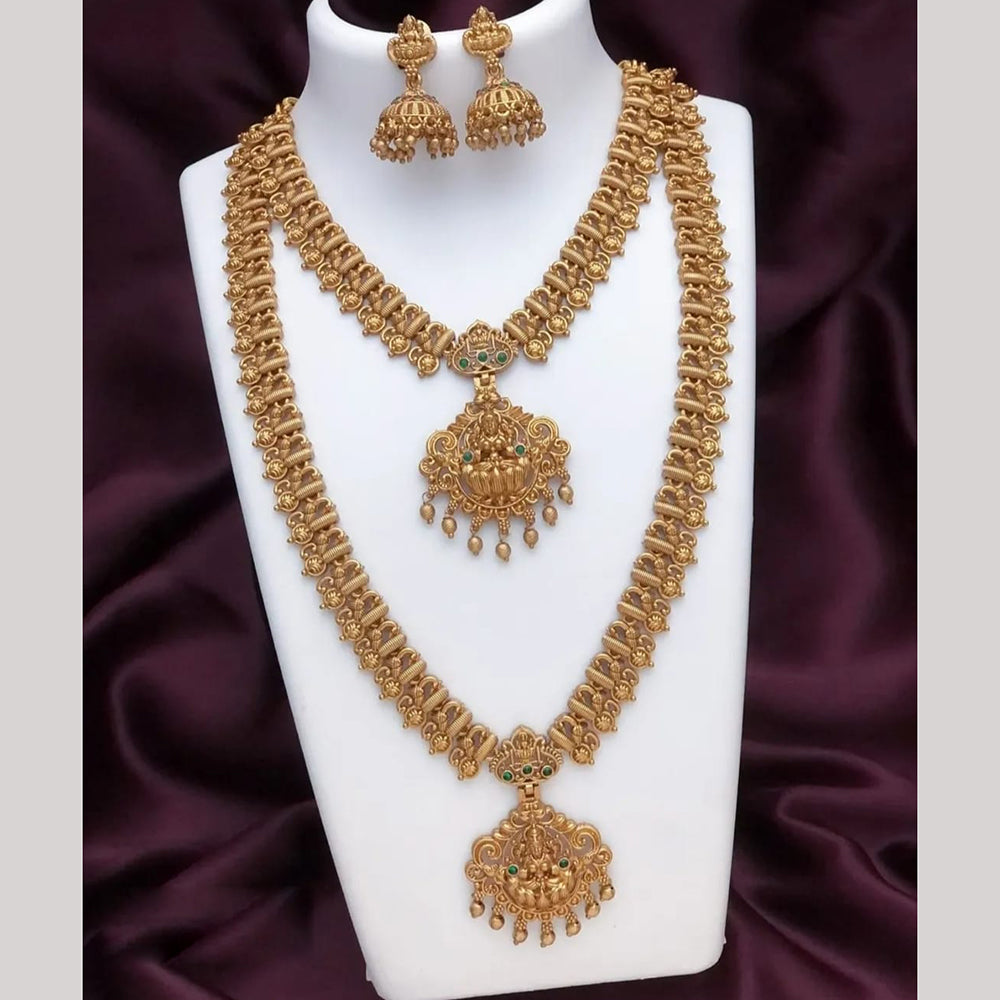 Joyful Jewel Art Matte Gold Plated Pota Stone Temple Double Necklace Set