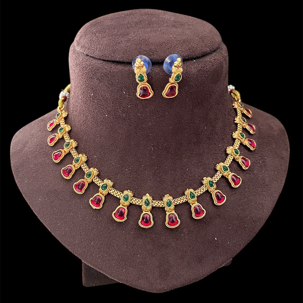 Joyful Jewel Art Matte Gold Plated Pota Stone Necklace Set