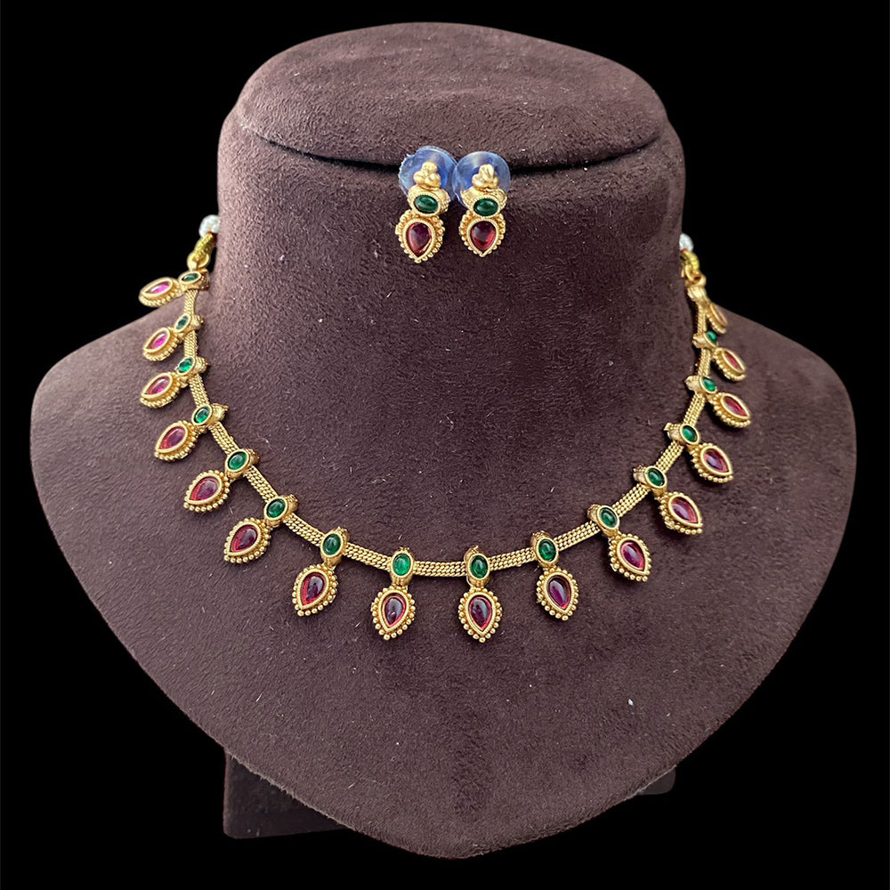 Joyful Jewel Art Matte Gold Plated Pota Stone Necklace Set