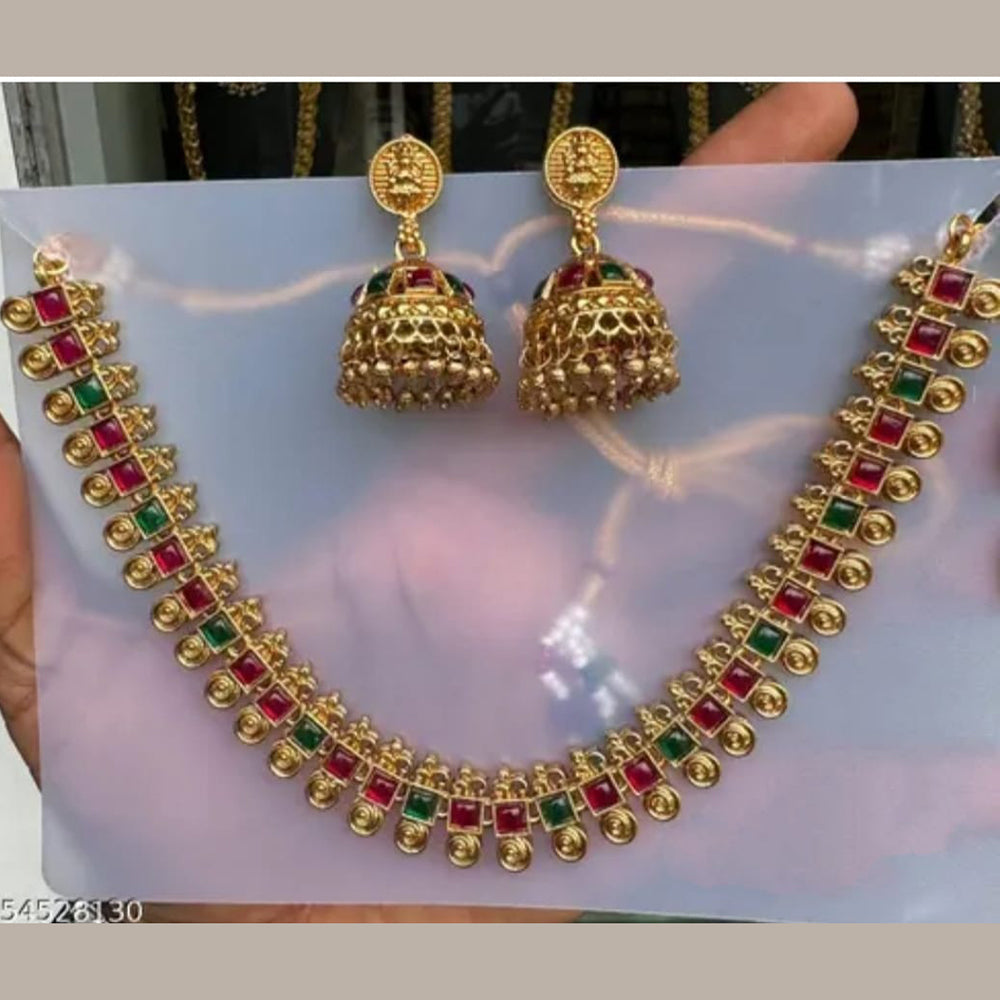 Joyful Jewel Art Matte Gold Plated Pota Stone Necklace Set