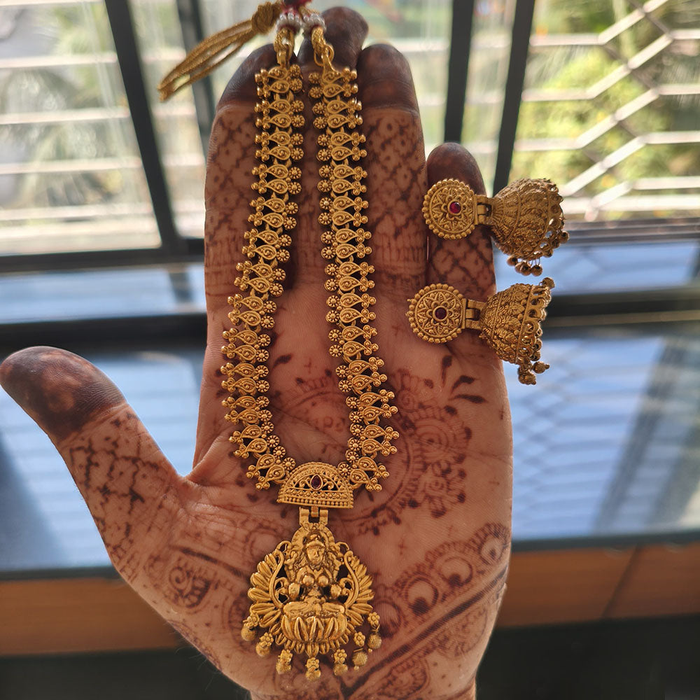 Gold Plated Temple Jewellery Necklace Set With Price Rubans 22K