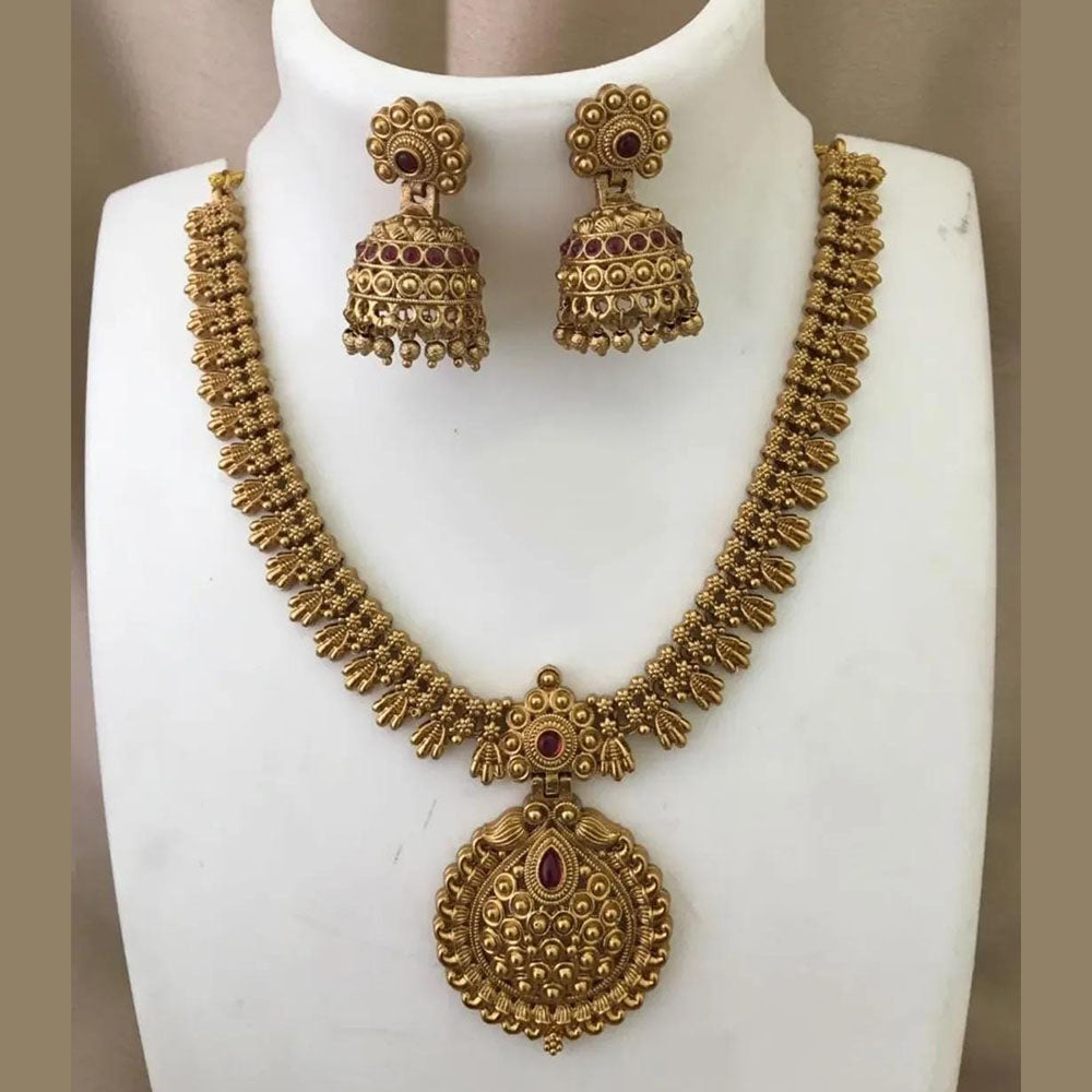 Joyful Jewel Art Matte Gold Plated Pota Stone Necklace Set