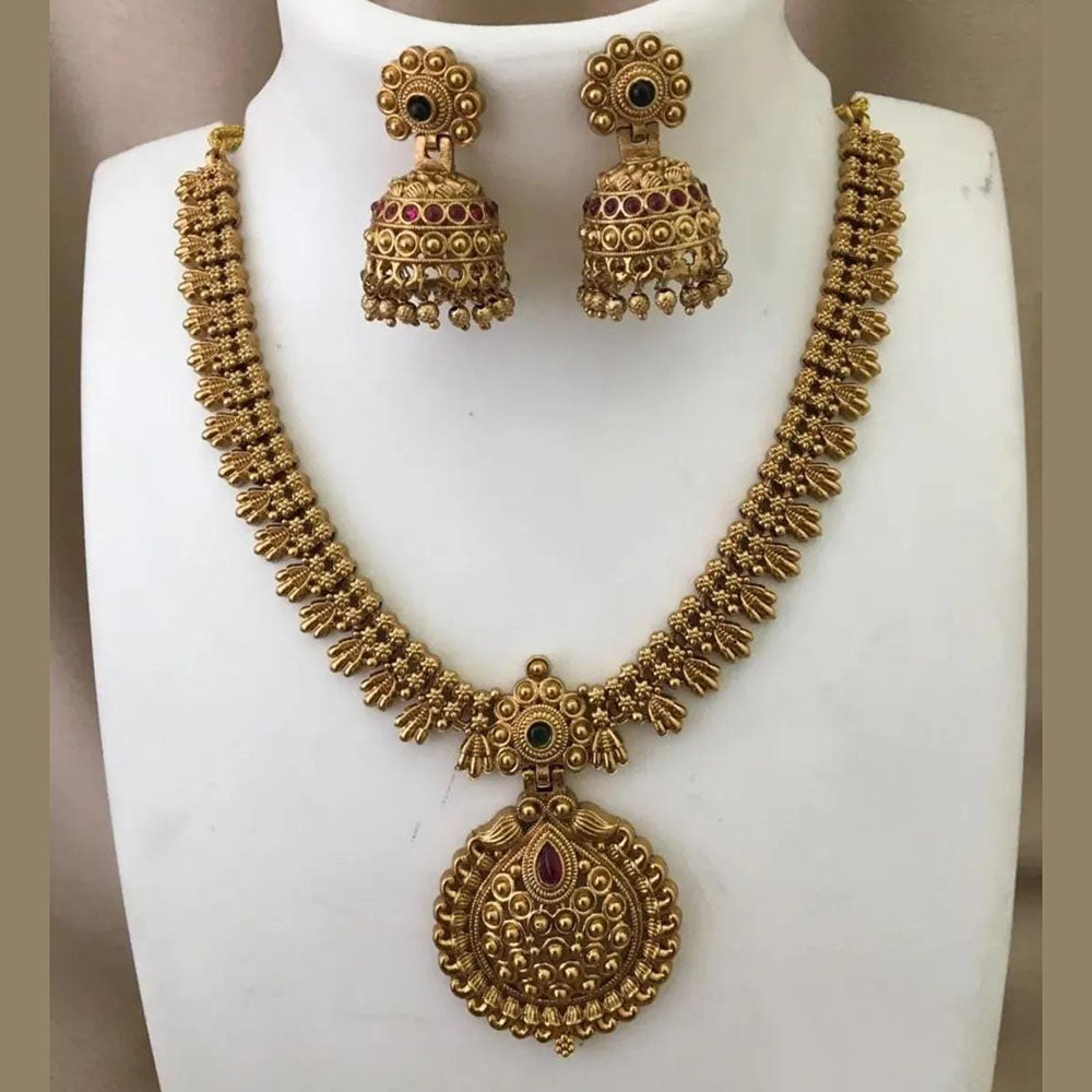 Joyful Jewel Art Matte Gold Plated Pota Stone Necklace Set