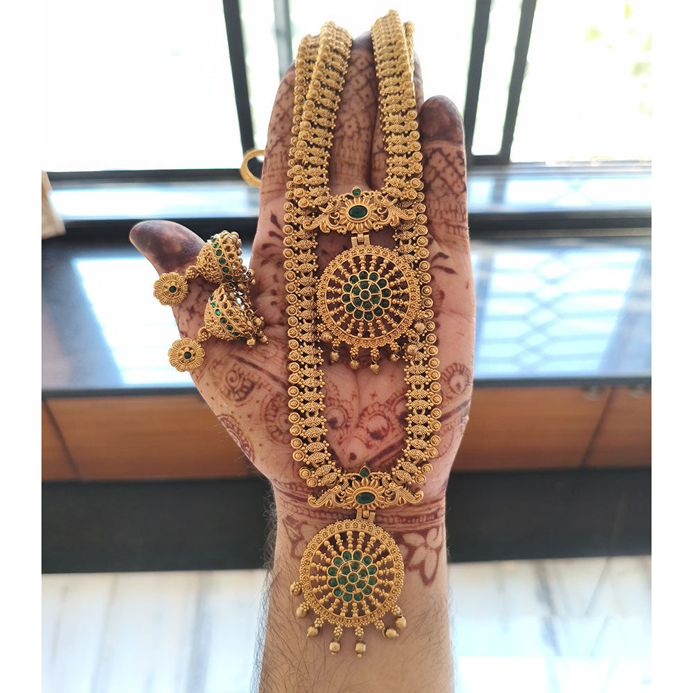 Joyful Jewel Art Matte Gold Plated Pota Stone Double Necklace Set