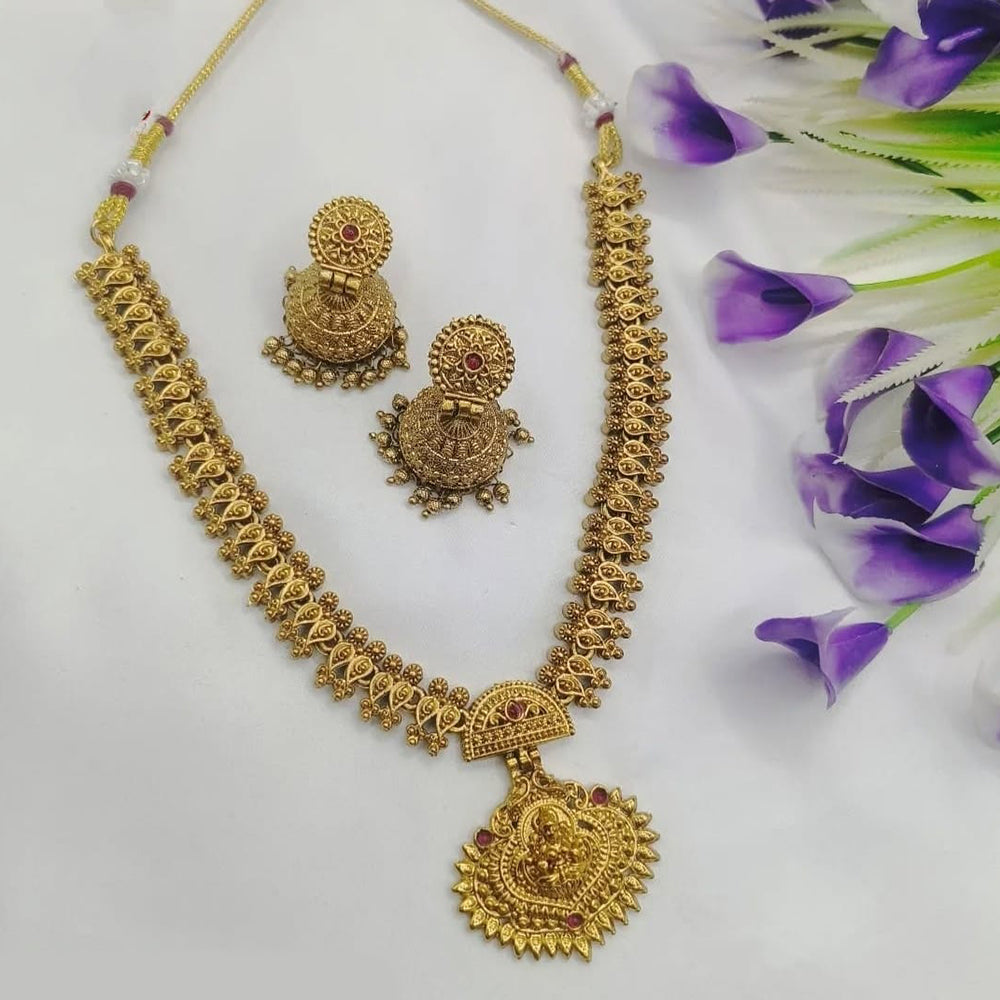 Joyful Jewel Art Matte Gold Plated Pota Stone Temple Necklace Set