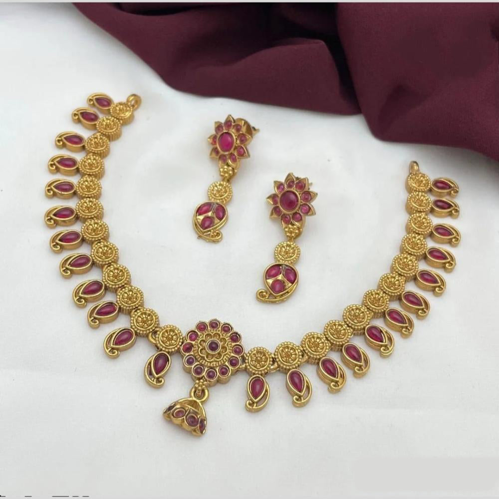 Joyful Jewel Art Matte Gold Plated Pota Stone Necklace Set