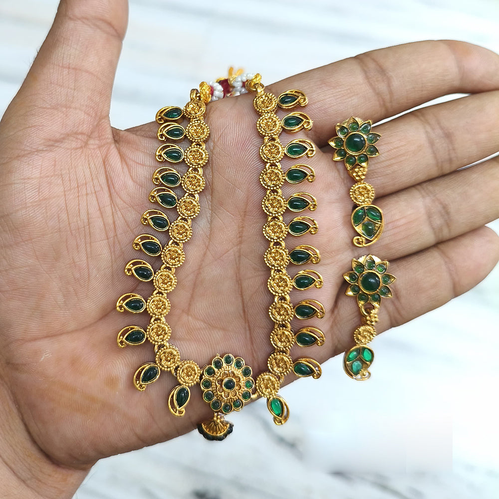 Joyful Jewel Art Matte Gold Plated Pota Stone Necklace Set